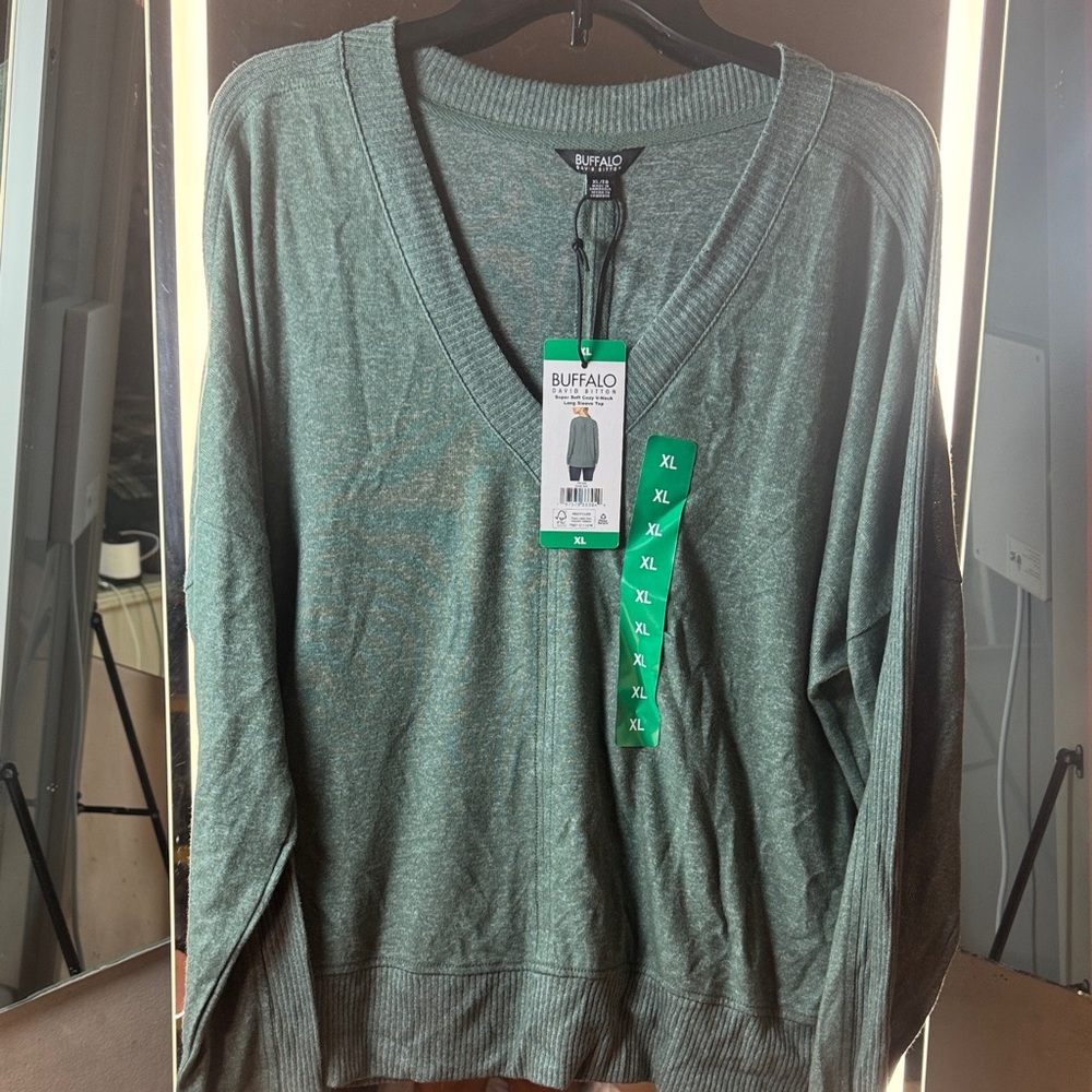 Buffalo David Bitton Men's V-Neck Sweater in Forest Green